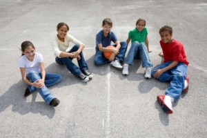 Children playing basketball